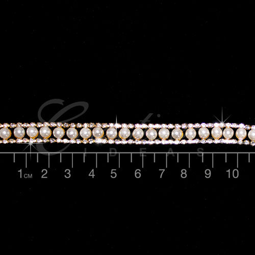 1/2" Faux Pearl Center Rhinestone Chain-3 Yds (Gold)