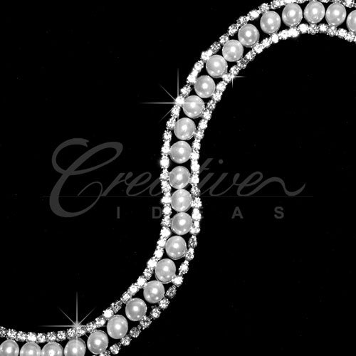 1/2" Faux Pearl Center Rhinestone Chain-3 Yds (Silver)