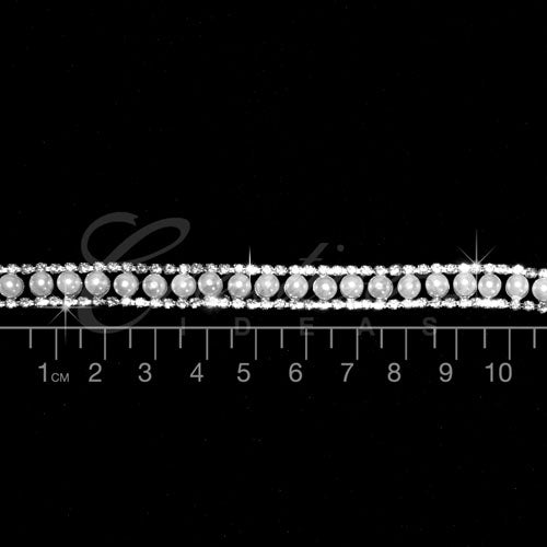 1/2" Faux Pearl Center Rhinestone Chain-3 Yds (Silver)