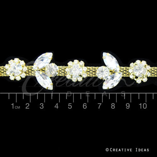 1/2" Floral Shape Rhinestone Chain-10 Yds (Gold)