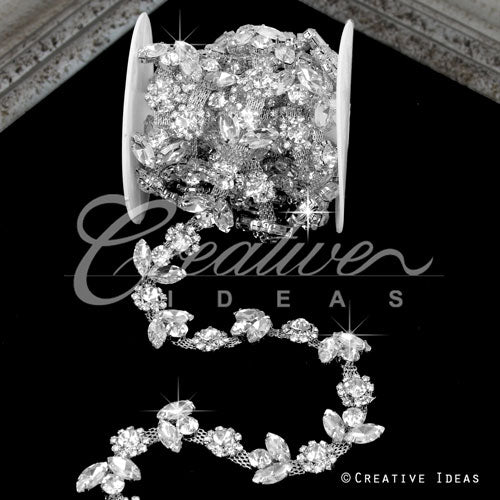 1/2" Floral Shape Rhinestone Chain-10 Yds (Silver)