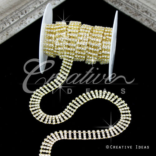 1/2" Gem Rails Rhinestone Chain-3 Yds (Gold)