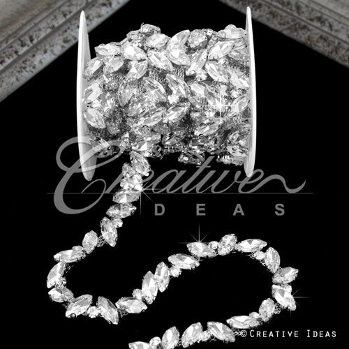 1/2" Navette Shape Rhinestone Chain-3 Yds (Silver)