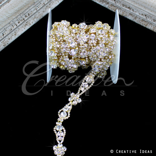 1/2" Stylish Daisy Rhinestone Chain-3 Yds (Gold)