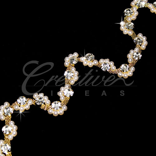 1/2" Wavy Pearls Rhinestone Chain-3 Yds (Gold)