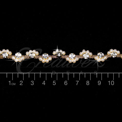 1/2" Wavy Pearls Rhinestone Chain-3 Yds (Gold)