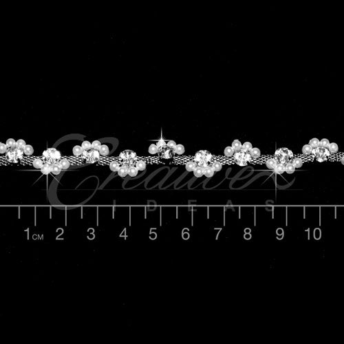 1/2" Wavy Pearls Rhinestone Chain-3 Yds (Silver)