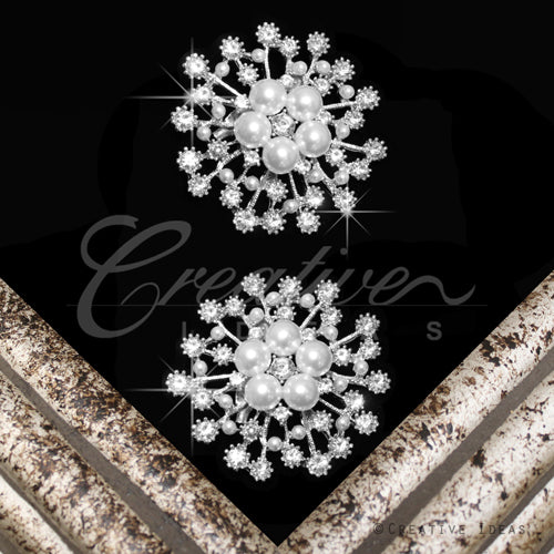 1 3/4" Fireworks Rhinestone Brooch-2 Pcs (Silver)