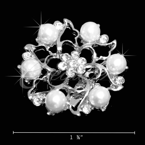 1 3/8" Pearl Flower Rhinestone Brooch-2 Pcs (Silver)