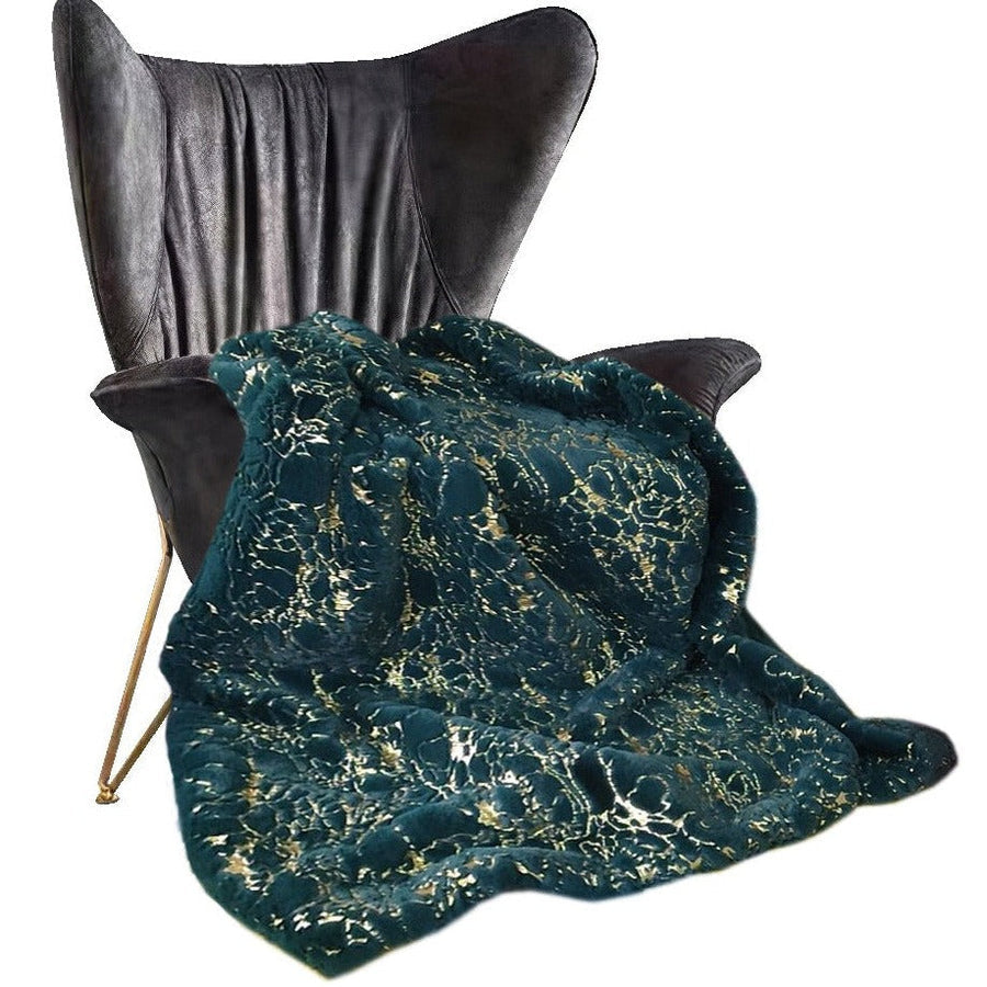 Metallic Golden Shimmery Faux Rabbit Soft Throw Blanket for Luxurious Décor