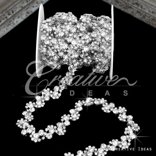 1/4" Small Rhombus Shape Rhinestone Chain-3 Yds (Silver)