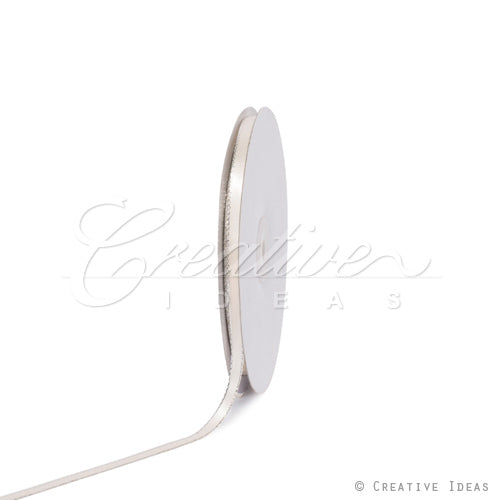 1/4" Satin With Silver Edge Ribbon - 10 Yards (Ivory)