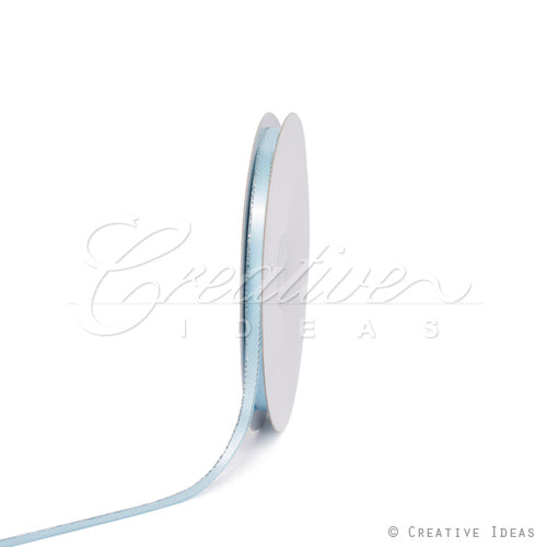 1/4" Satin With Silver Edge Ribbon - 10 Yards (Light Blue)