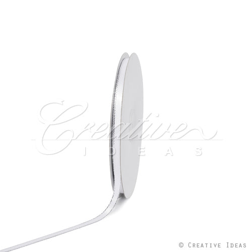 1/4" Satin With Silver Edge Ribbon - 10 Yards (White)