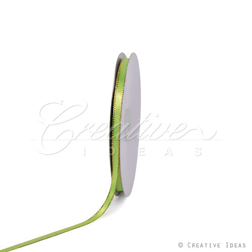1/4" Satin With Gold Edge Ribbon - 50 Yards (Apple Green)