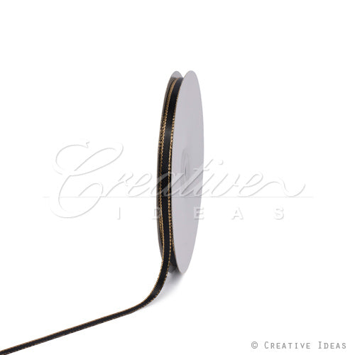 1/4" Satin With Gold Edge Ribbon - 50 Yards (Black)
