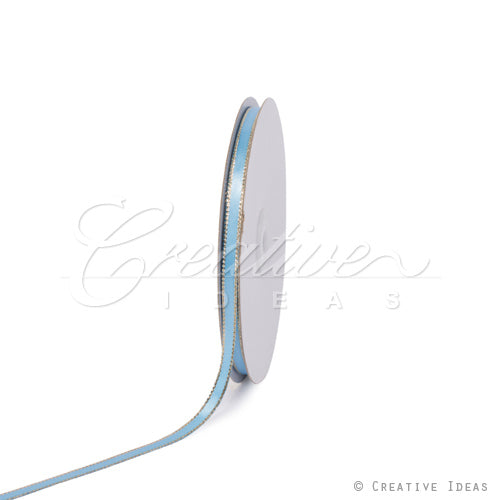 1/4" Satin With Gold Edge Ribbon - 50 Yards (Blue Mist)