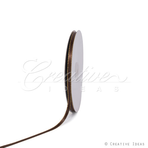 1/4" Satin With Gold Edge Ribbon - 50 Yards (Brown)