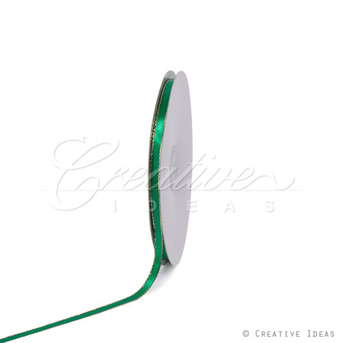 1/4" Satin With Gold Edge Ribbon - 50 Yards (Emerald Green)