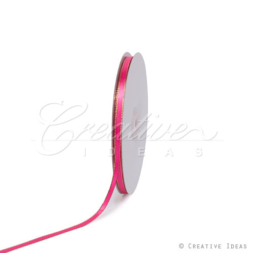 1/4" Satin With Gold Edge Ribbon - 50 Yards (Hot Pink)