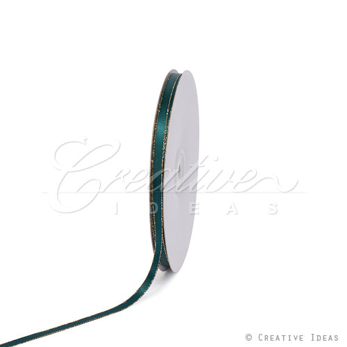 1/4" Satin With Gold Edge Ribbon - 50 Yards (Hunter Green)