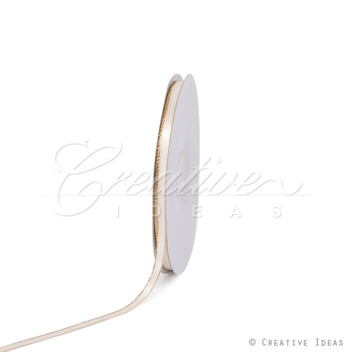 1/4" Satin With Gold Edge Ribbon - 50 Yards (Ivory)