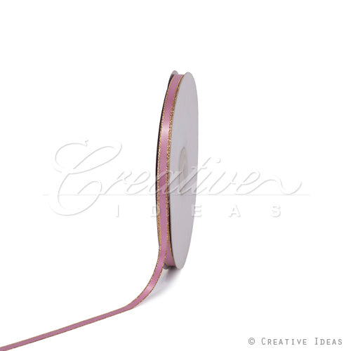 1/4" Satin With Gold Edge Ribbon - 50 Yards (Rosy Mauve)