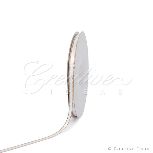 1/4" Satin With Gold Edge Ribbon - 50 Yards (White)