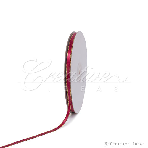 1/4" Satin With Gold Edge Ribbon - 50 Yards (Wine)