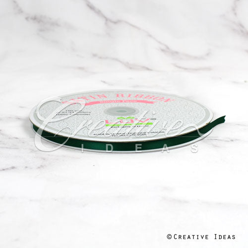1/4" Single Face Satin Ribbon - 100 Yards (Hunter Green)