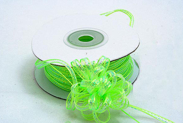1/4"x50 yards Apple Green Organza Pull Bows Ribbon with Iridescent Edge