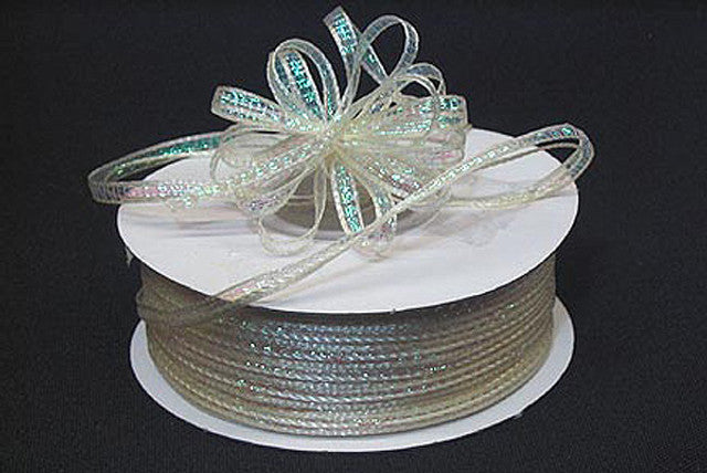 1/4"x50 yards Ivory Organza Pull Bows Ribbon with Iridescent Edge