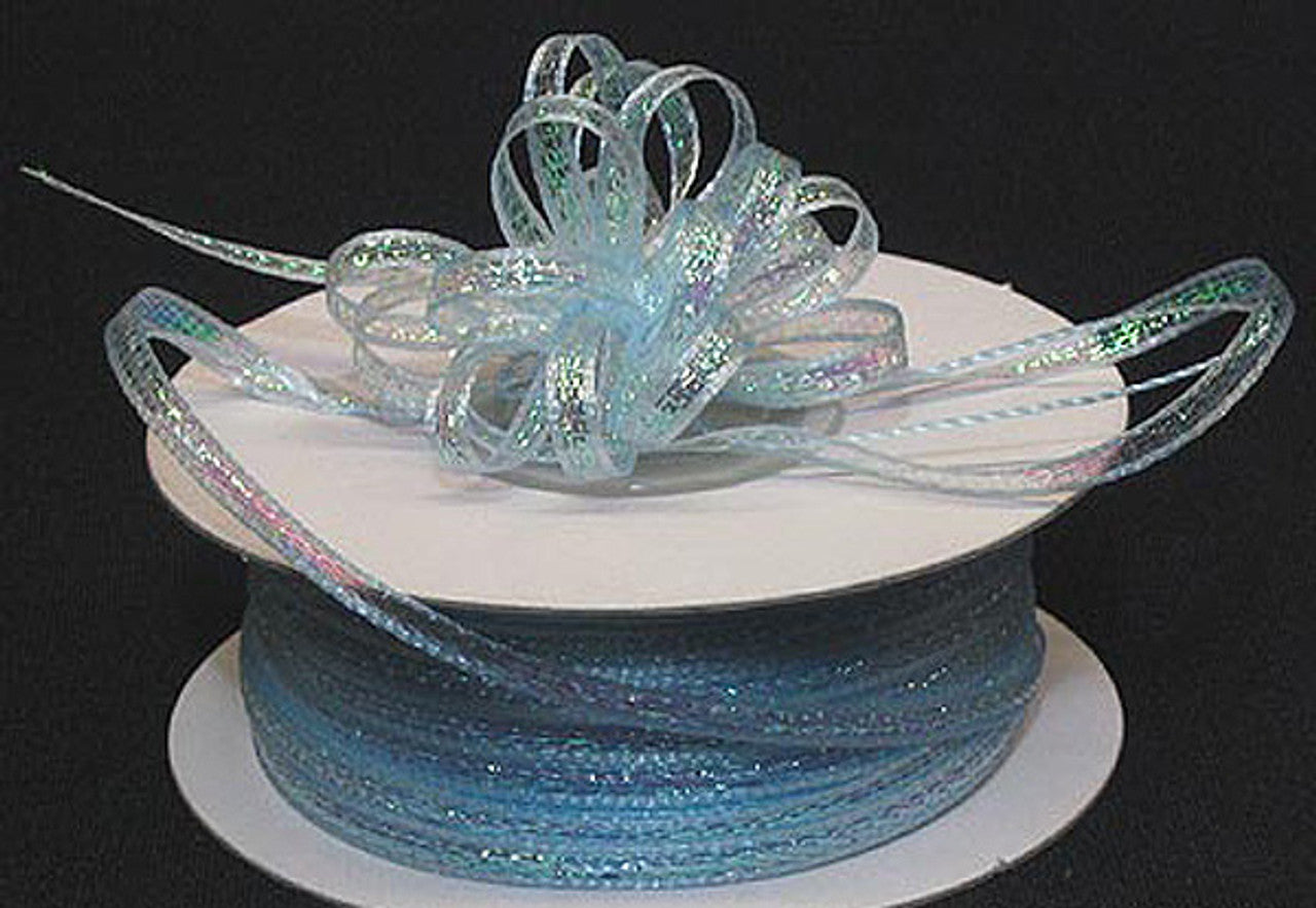 1/4"x50 yards Light Blue Organza Pull Bows Ribbon with Iridescent Edge
