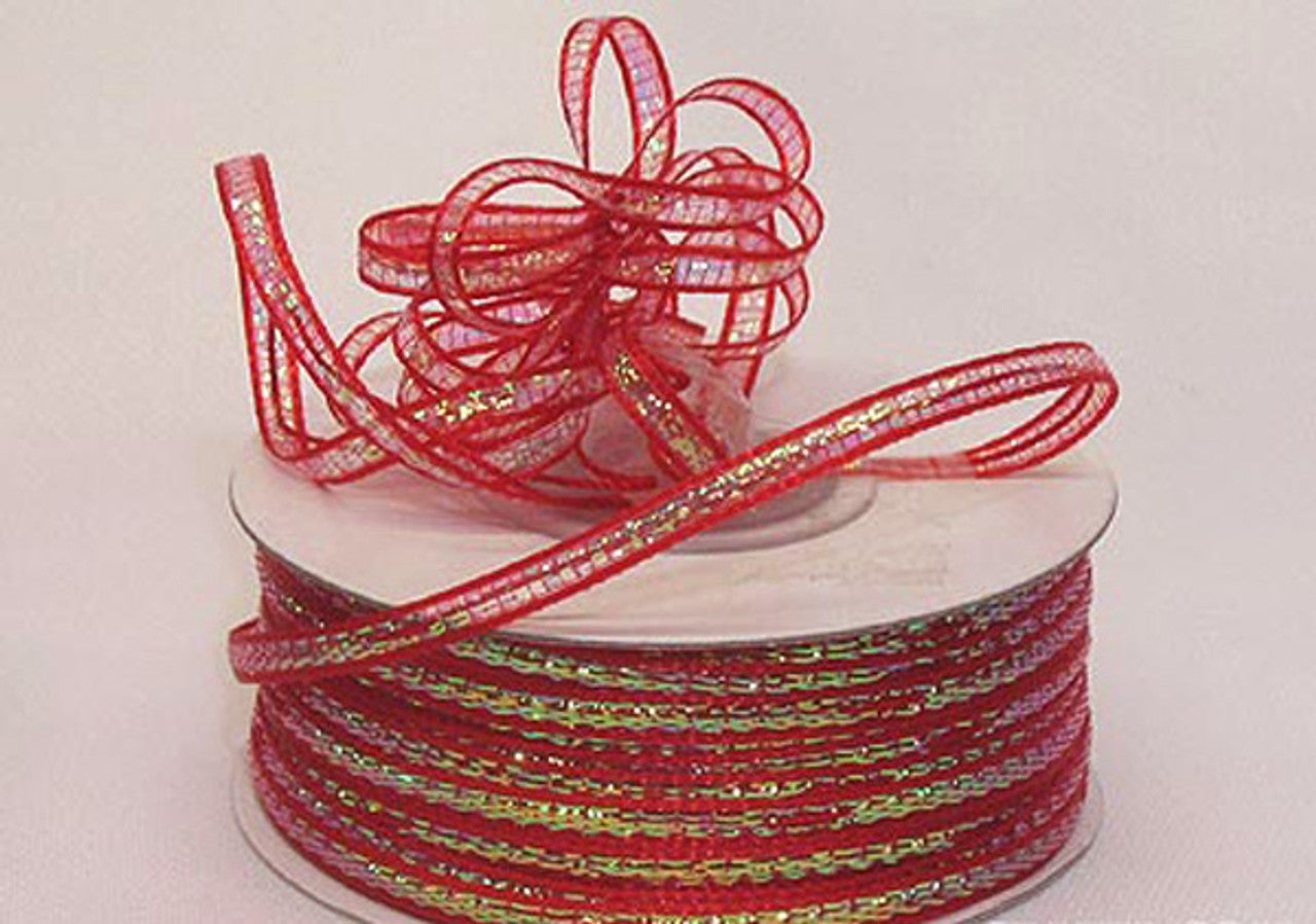 1/4"x50 yards Red Organza Pull Bows Ribbon with Iridescent Edge