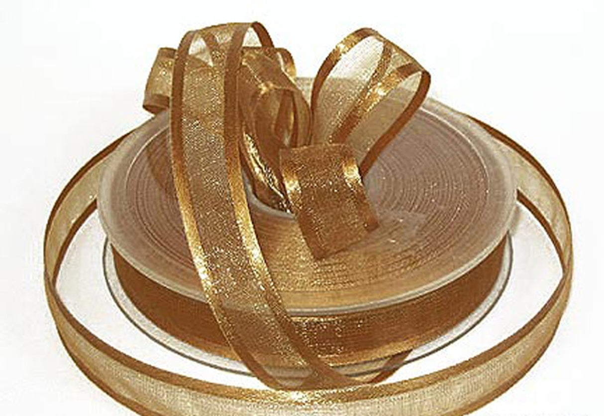 1.5"x25 yards Old Gold Organza Satin Edge Gift Ribbon