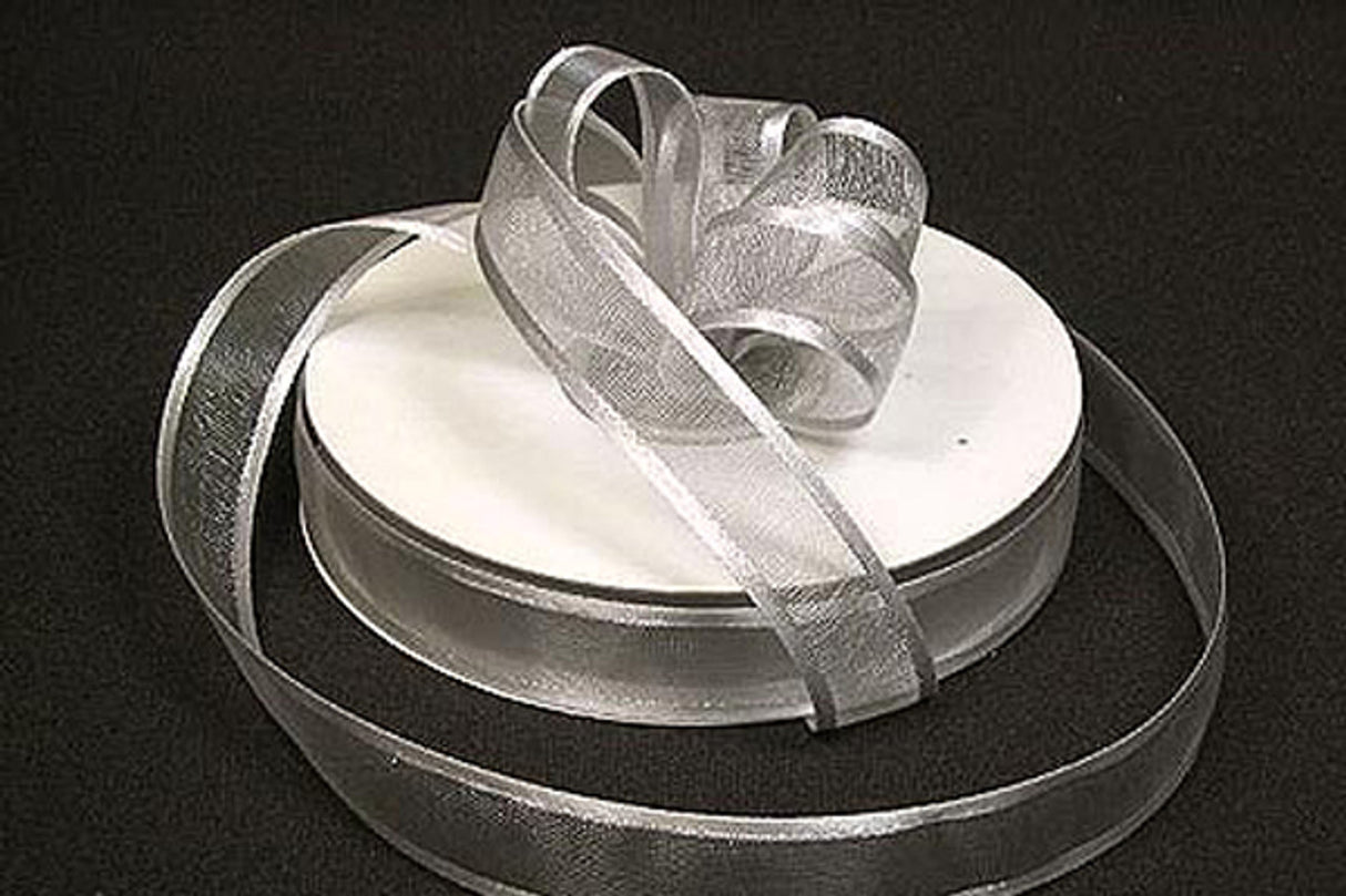 1.5"x25 yards Silver Organza Satin Edge Gift Ribbon