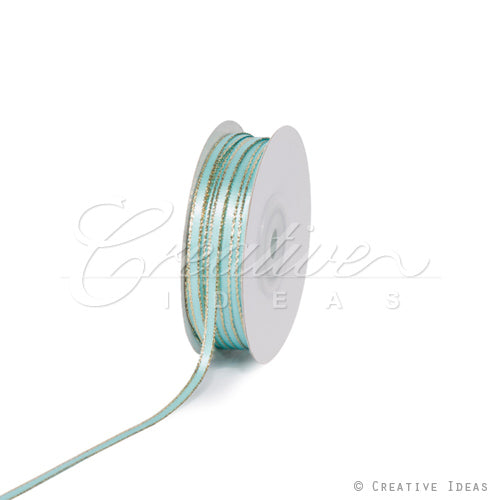 1/8" Satin With Gold Edge Ribbon - 50 Yards (Aqua)