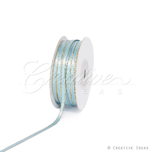 1/8" Satin With Gold Edge Ribbon - 50 Yards (Blue Mist)