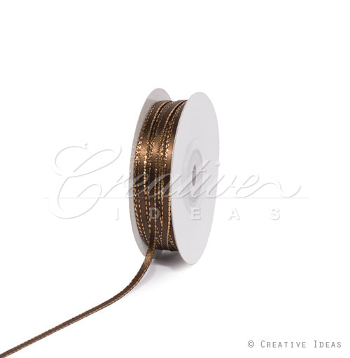 1/8" Satin With Gold Edge Ribbon - 50 Yards (Brown)