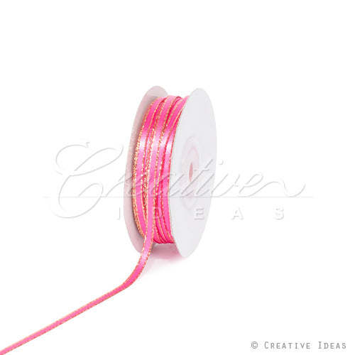 1/8" Satin With Gold Edge Ribbon - 50 Yards (Hot Pink)