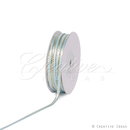 1/8" Satin With Gold Edge Ribbon - 50 Yards (Light Blue)