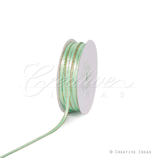 1/8" Satin With Gold Edge Ribbon - 50 Yards (Mint Green)