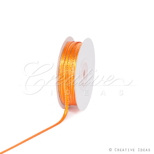 1/8" Satin With Gold Edge Ribbon - 50 Yards (Orange)