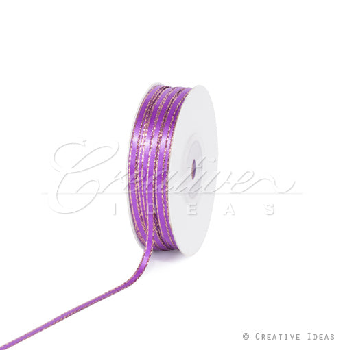 1/8" Satin With Gold Edge Ribbon - 50 Yards (Purple)