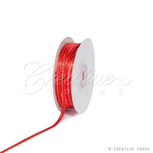 1/8" Satin With Gold Edge Ribbon - 50 Yards (Red)