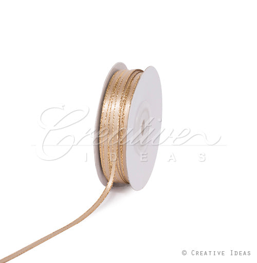 1/8" Satin With Gold Edge Ribbon - 50 Yards (Toffee)