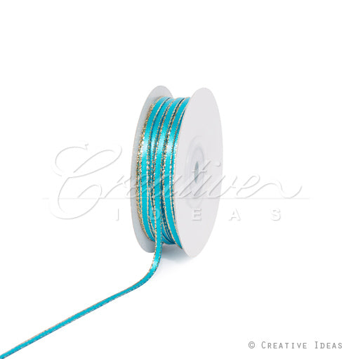 1/8" Satin With Gold Edge Ribbon - 50 Yards (Turquoise)