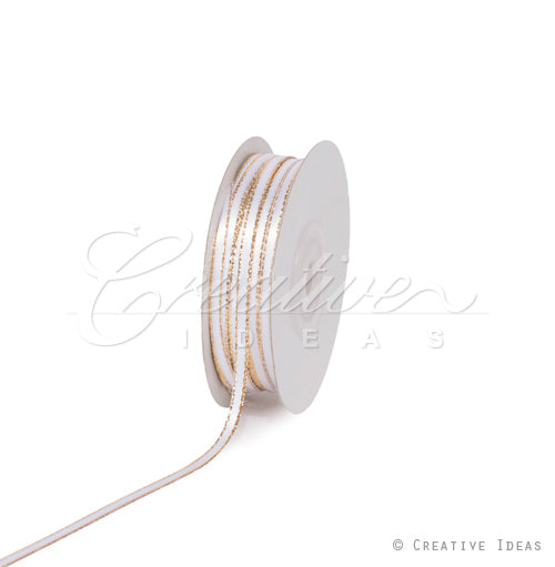 1/8" Satin With Gold Edge Ribbon - 50 Yards (White)