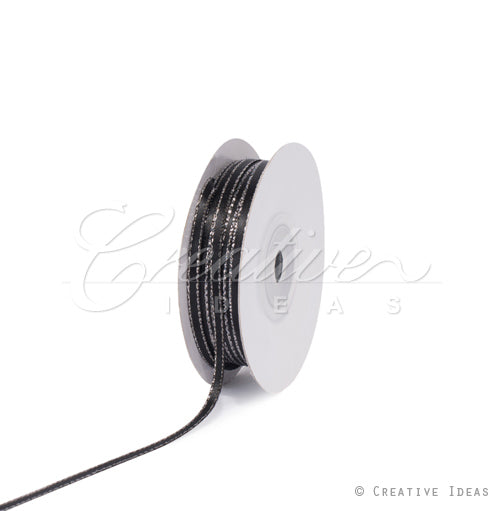 1/8" Satin With Silver Edge Ribbon - 50 Yards (Black)