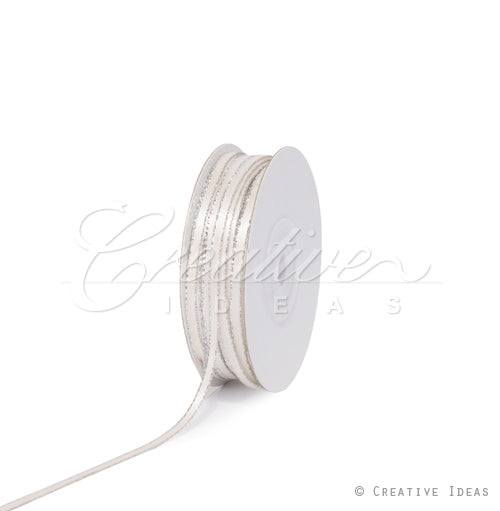 1/8" Satin With Silver Edge Ribbon - 50 Yards (Ivory)